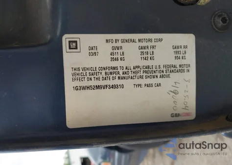 1997 Oldsmobile Cutlass Supreme Series I from USA, damaged, VIN 1G3WH52M9VF349310